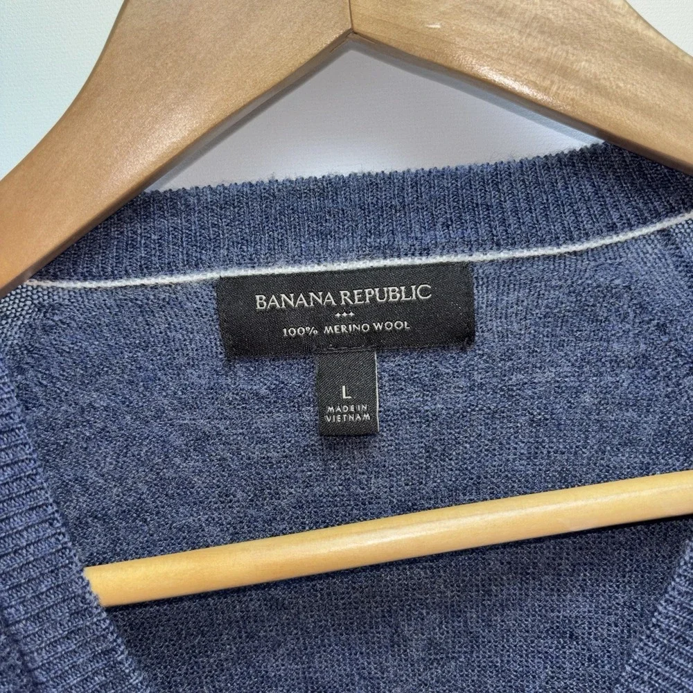 Banana Republic 100% Merino Wool Sweater Blue Crew Neck Long Sleeve Men's L